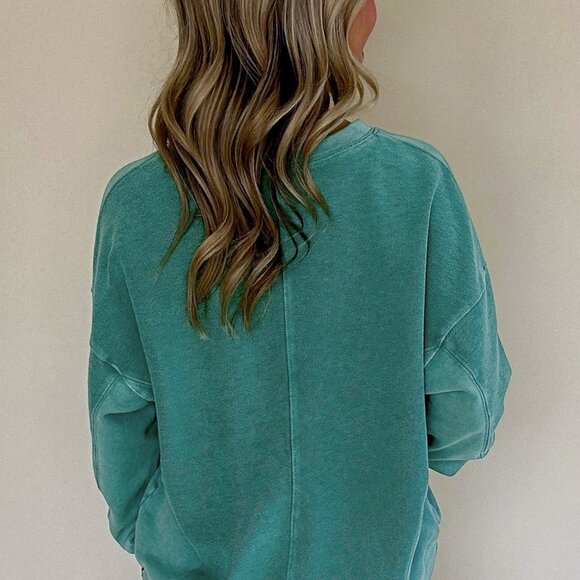 Skobeloff Solid Color Notched Neck Drop Shoulder Sweatshirt - Picture 4 of 11